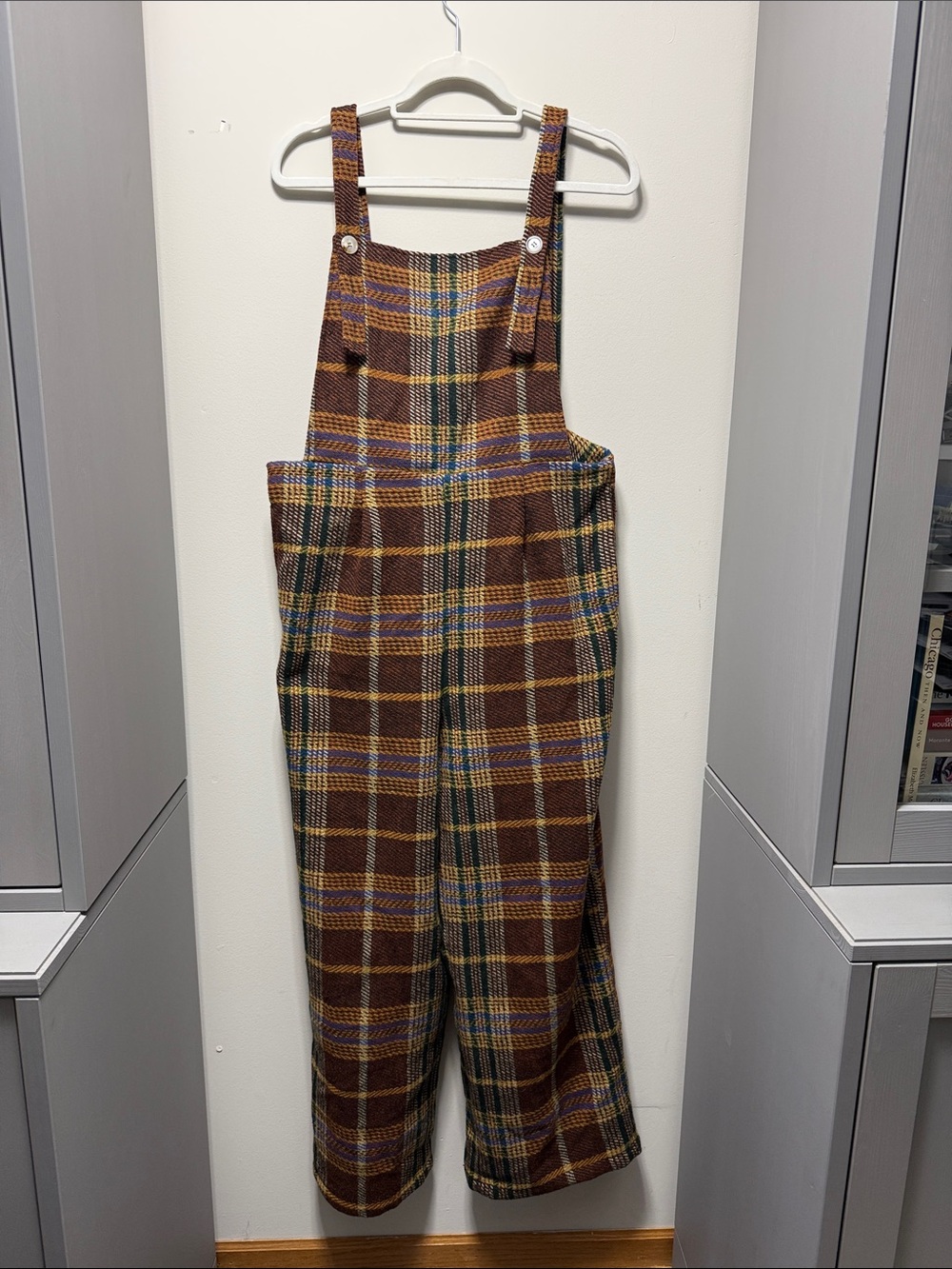 Cider Brown Plaid Oversized Jumpsuit Overalls